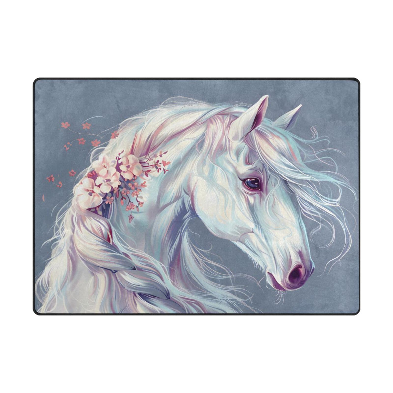 Tapis de sol contemporain cheval blanc anti-sol froid pour grand salon