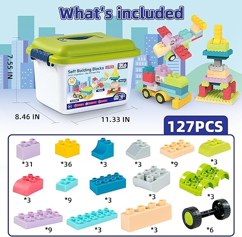 Miniatura 6 de KidEwan Bloques de construcción para niños pequeños, juguetes de bloques para bebés, juguetes STEM juegos de bloques apilables para bebés con caja