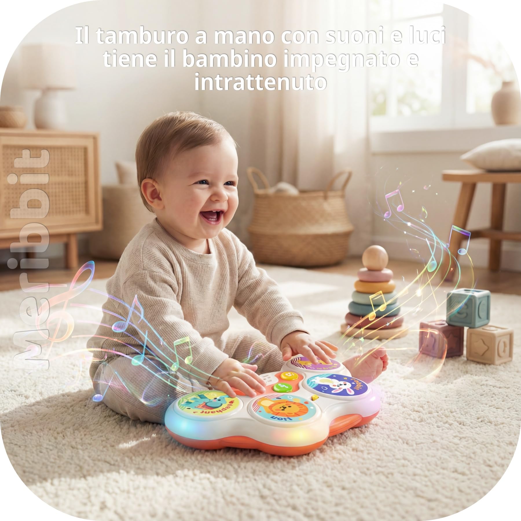 Tamburo Bambino Musicale Interattivo Giochi Bambini 1 Anno con Luci e Suoni Sincronizzati Strumenti Musicali Bambini Design Sicuro Portatile Regalo Educativo