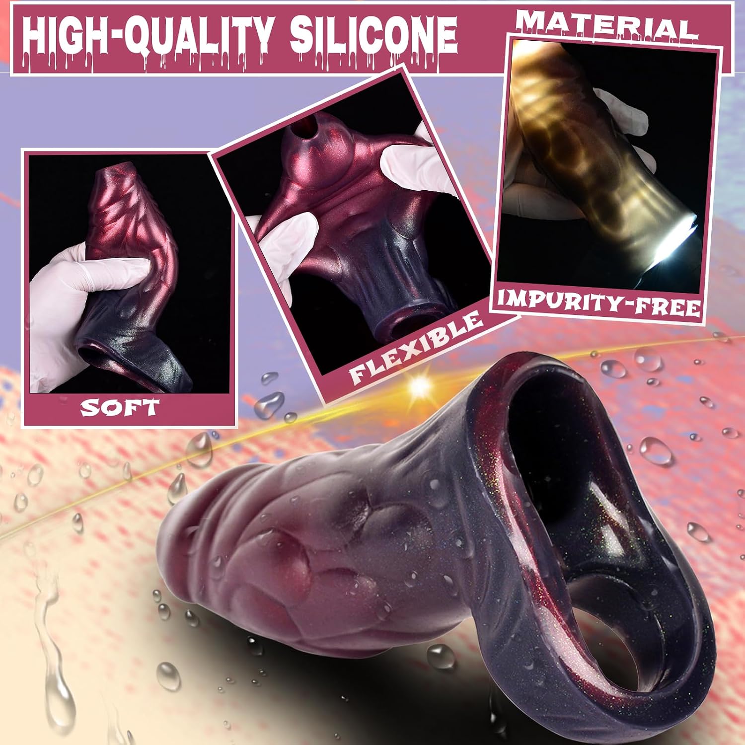 Pennis Sleeve Girth Enhancer for Men Red Black Mixed Color Silicone Penis Ring S M L Cock Sleeve 3 Sizes to Choose from Penis Sheath Soft Cockring Adult Couples Male Sex Toys Pumps Enlargers (L)