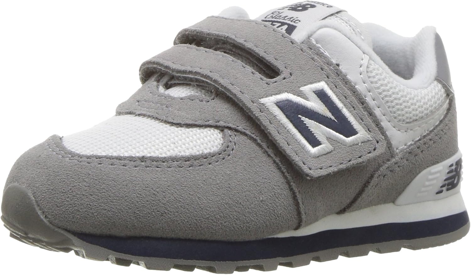 Amazon New Balance (ニューバランス) 男女兼用 子供用 574 V1 フック&ループ スニーカー, グレー/ネイビー