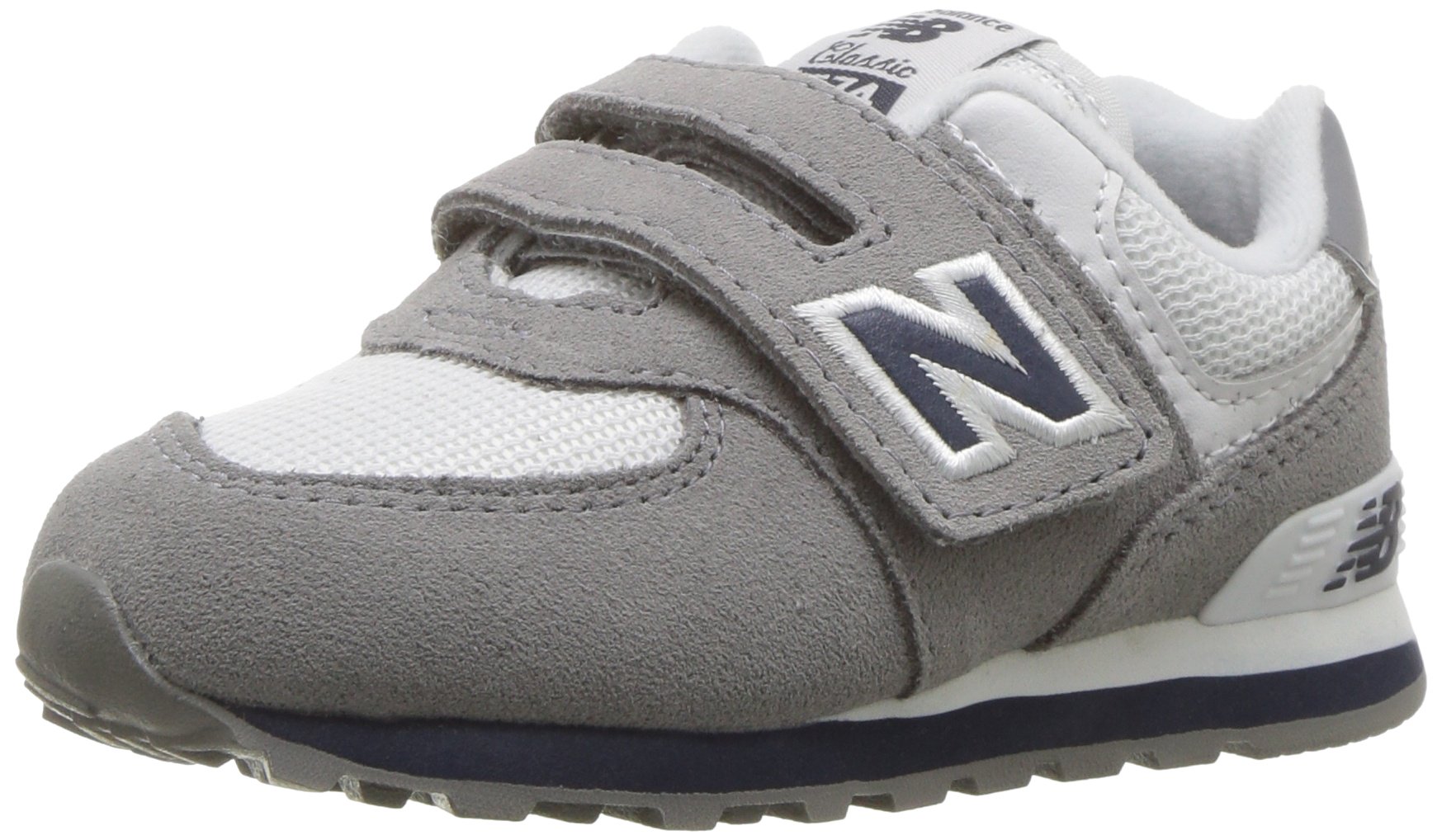 New Balance Kid's 574 V1 Hook and Loop Sneaker, Grey/Navy, 3.5 W Big Kid (8-12 Years)