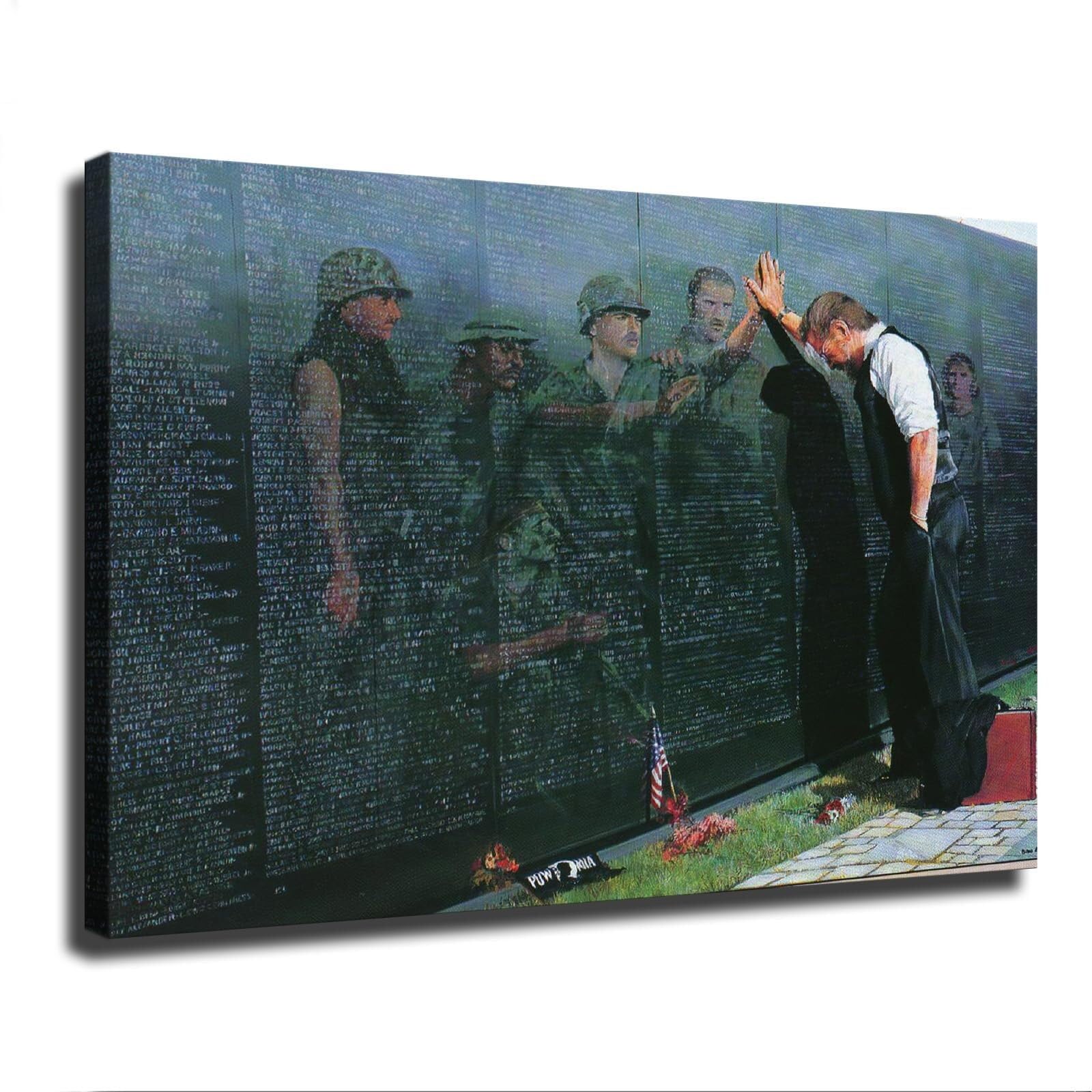 Emotional Vietnam War Memorial Art, Reflections by Lee Teter Canvas Poster Print, Aesthetic Living Room Bedroom Wall Decor(Framed,16x24inch(40x60cm))