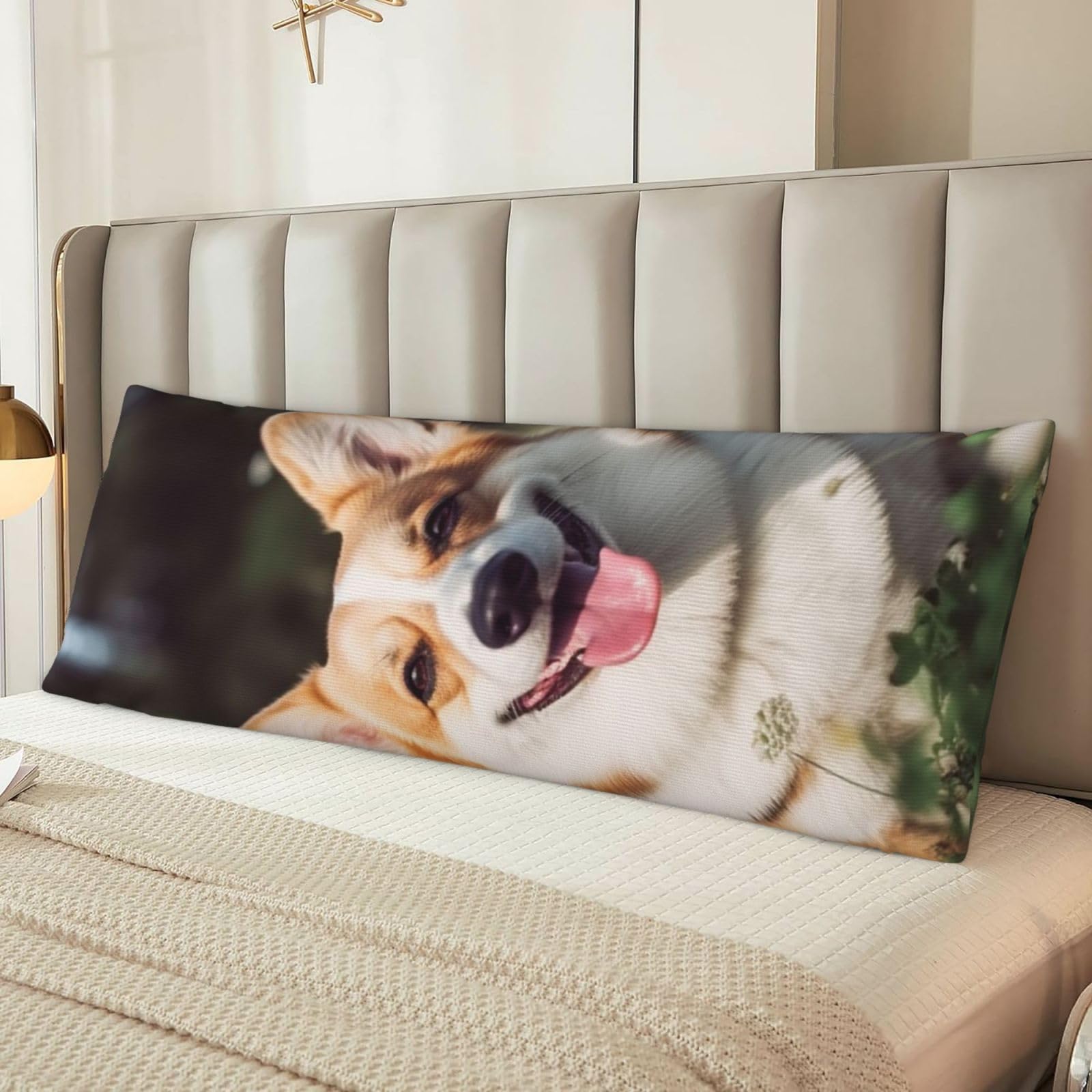 Happy Corgi Dog Body Pillow Case Cover, Microfiber Long Pillow Cases, Ultra Soft and Cozy Plush Body Pillowcase Decorative Long Bed Pillow Cover for Sleeping 20x54 Inches