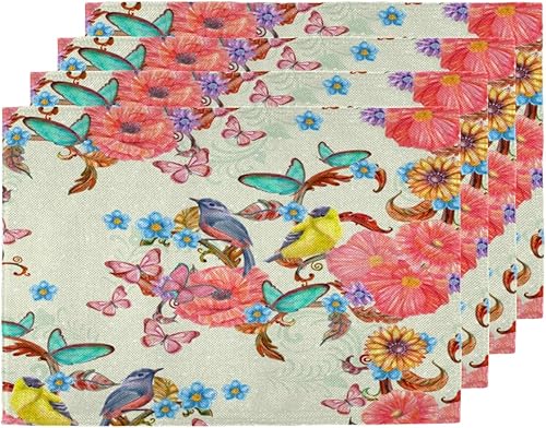 Bird Animal Style Placemats Set of 4 Table Mats Washable Placemat Waterproof Place Mats for Party Home Dining Table Decor 18x12 in