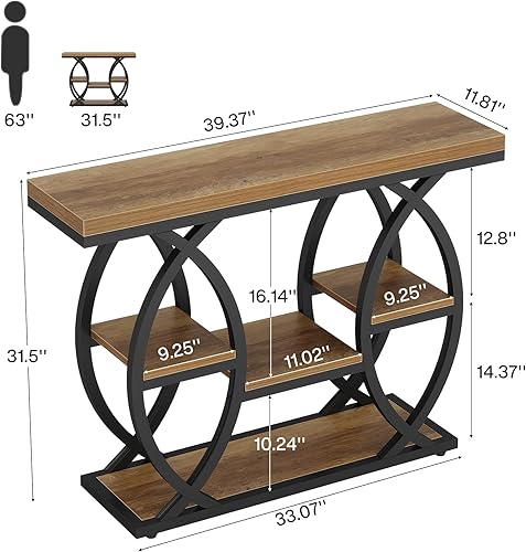 Miniatura 2 de Tribesigns Mesa de consola de 39.4 pulgadas, mesa industrial de 4 niveles para sofá con estantes de almacenamiento, mesas decorativas de madera