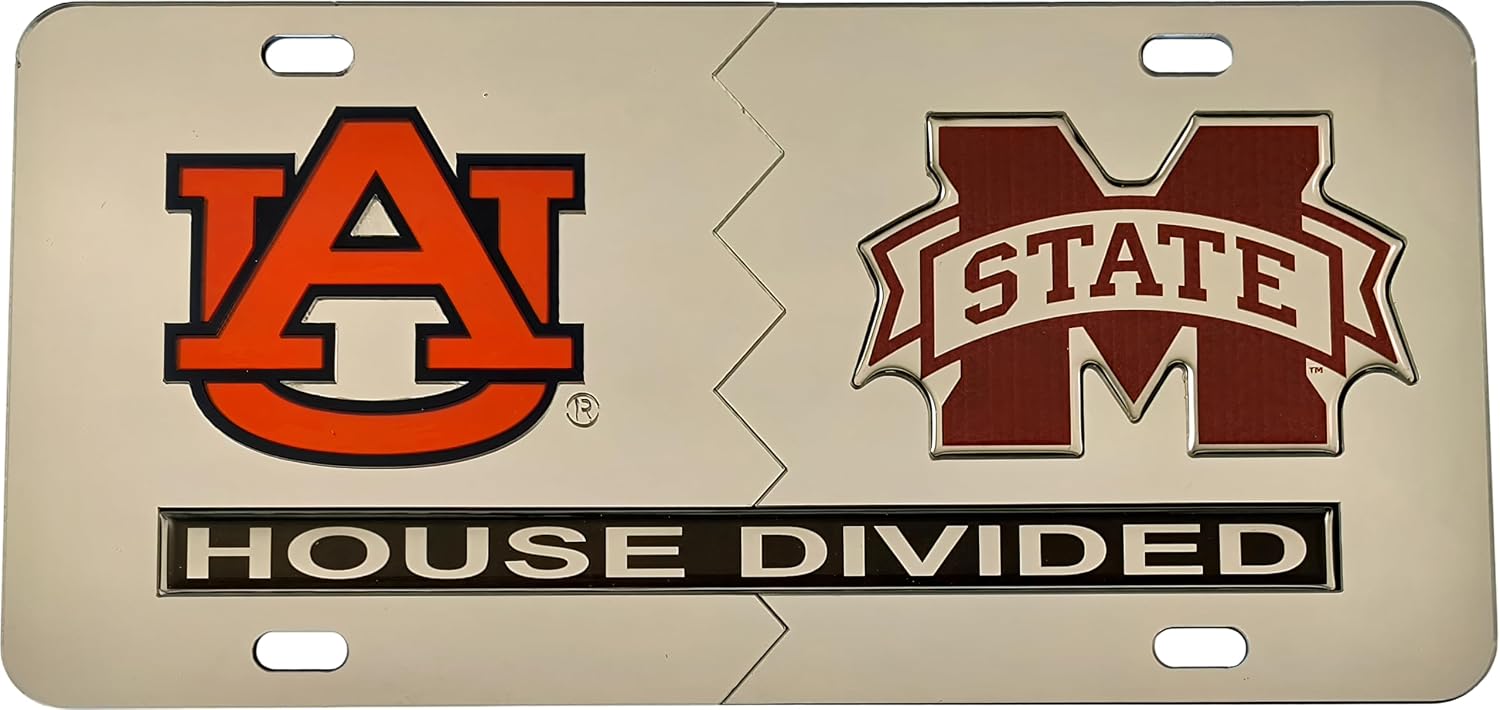 Aburn + Mississippi State House Divided Split License Plate Tag [Silver/Silver - Car/Truck] - ID#50366