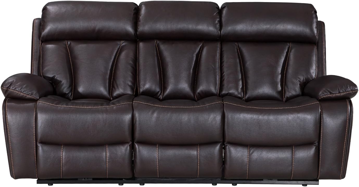 Power Recliner Sofa with USB Charging Port/LED Reading Light,/Cup Holder, Tufted Leather Home Theater Sofa, 3 Seat,Brown