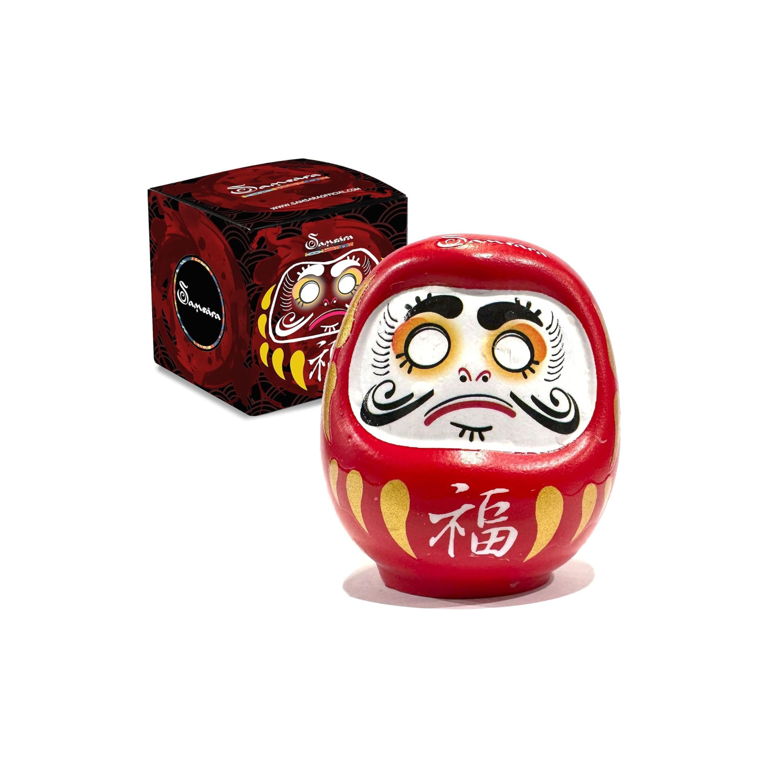 Samsara - DARUMA Bambolina Amuleto Portafortuna Giapponese Originale in Porcellana| colora l'occhio ed esprimi un desiderio - Regalo Natale Uomo Donna e Bambino (Rosso - Fortuna)