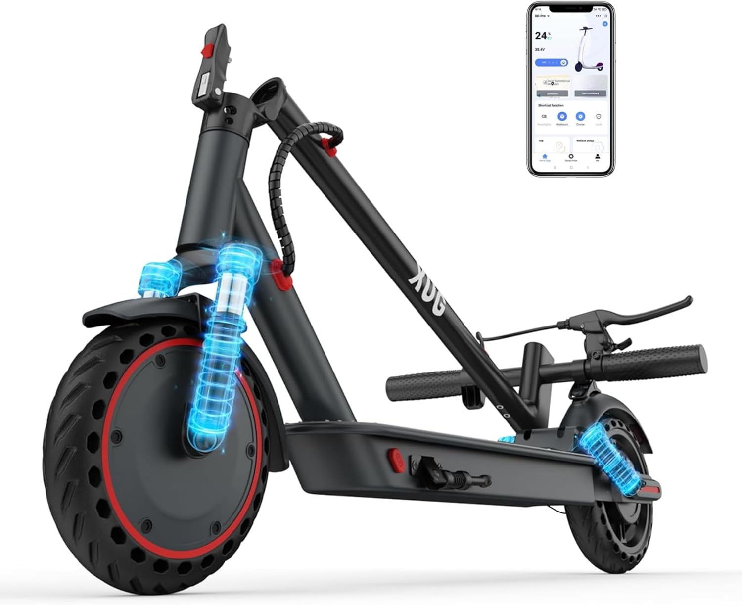 Adults Electric Scooter Dual Suspension, 8.5"/10" Solid Tires, 350W/500W Motor, 19/22MPH, 15/23 Miles Long Range, APP Control, Foldable E Scooter with Dual Brakes, UL2272 Certified