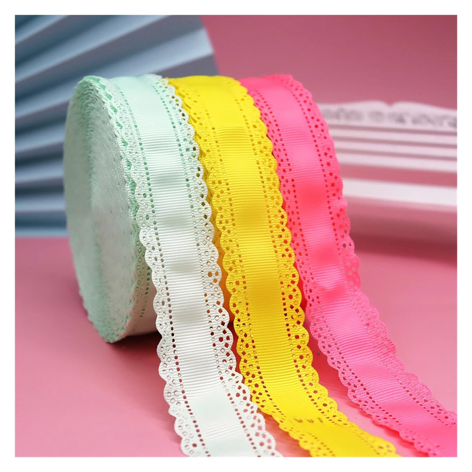 Wstążka, wstążki do pakowania prezentów, Koronkowa wstążka grosgrain z kwiatowym wzorem, wielokolorowa, 3 cm, 1,25 cala(Blue2)