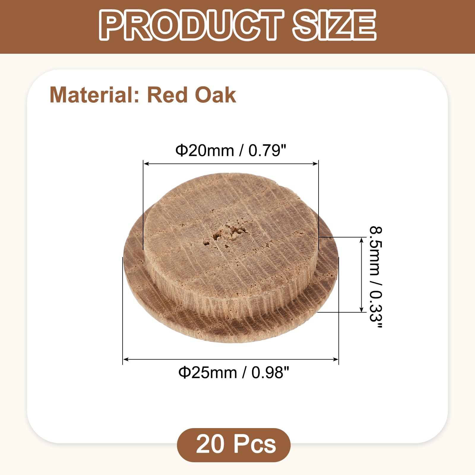 uxcell 20Pcs Wood Button Plugs, 20mm / 0.79