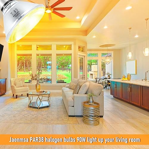 Miniatura 5 de Bombillas halógenas PAR38 de inundación, bombillas halógenas de 120 V 90 W para interiores y exteriores, 2000 lúmenes, base media, blanco cálido,