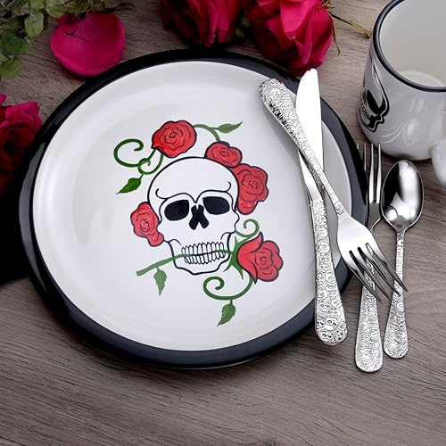 Miniatura 7 de Liberty Tabletop Calavera (calavera) - Juego de cubiertos de 20 piezas para cubiertos de 4 1810, fabricado en Estados Unidos