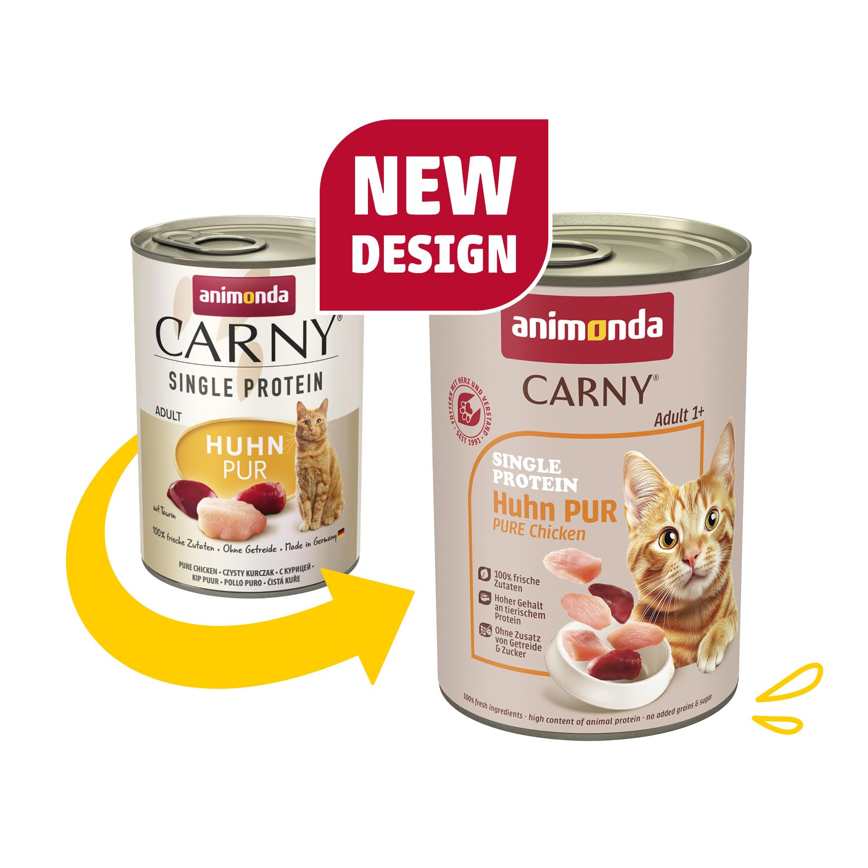 animonda Carny Adult Single Proteïne, kip, puur (6 x 400 g), nat kattenvoer met slechts één eiwitbron, natvoer voor volwassen katten, kattenvoer zonder granen en suiker