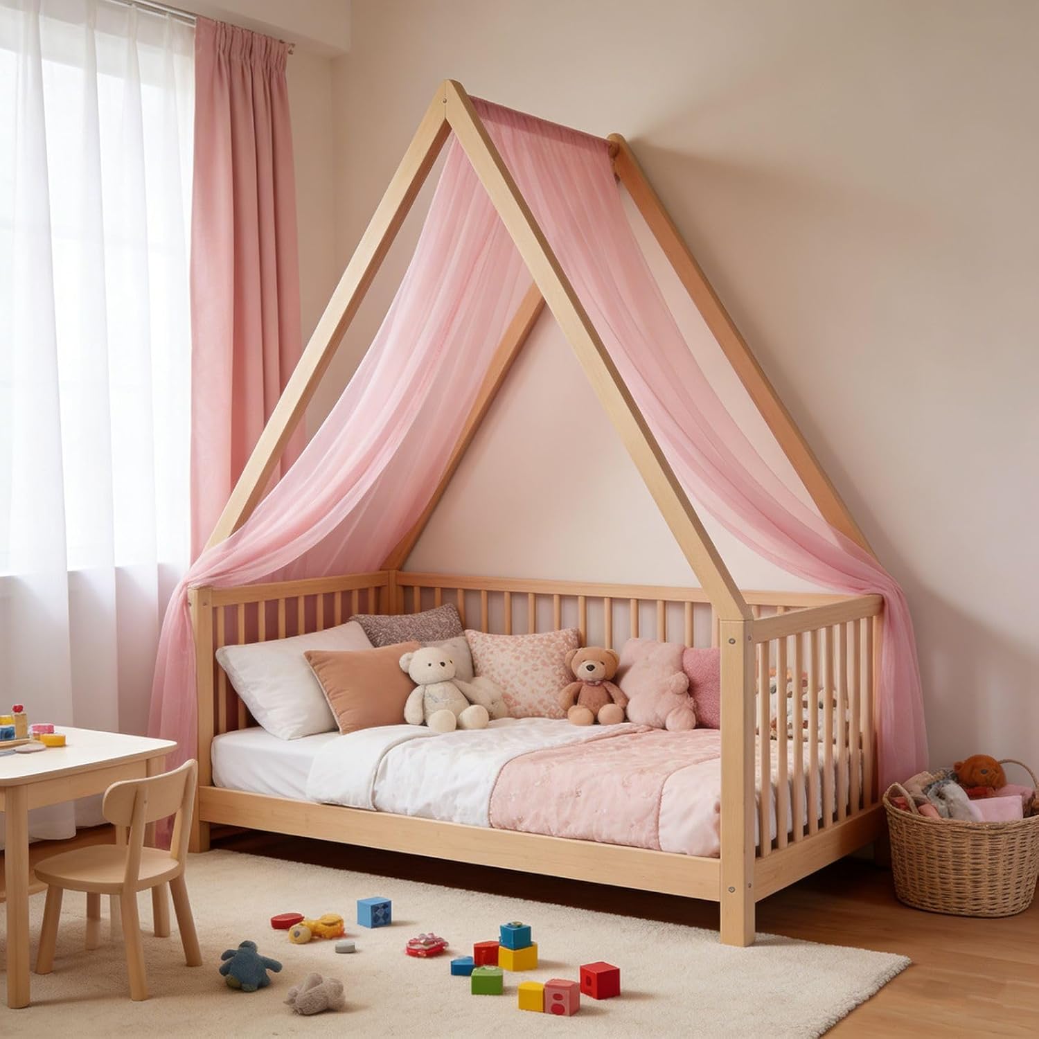 2 Panel Pink Sheer Canopy Bed Curtains for Twin/Full/Queen/King Bed, 30"X196" Soft Breathable Voile Drapes - Flowy DIY Bedroom Decor for Standard Canopy Bed Frames