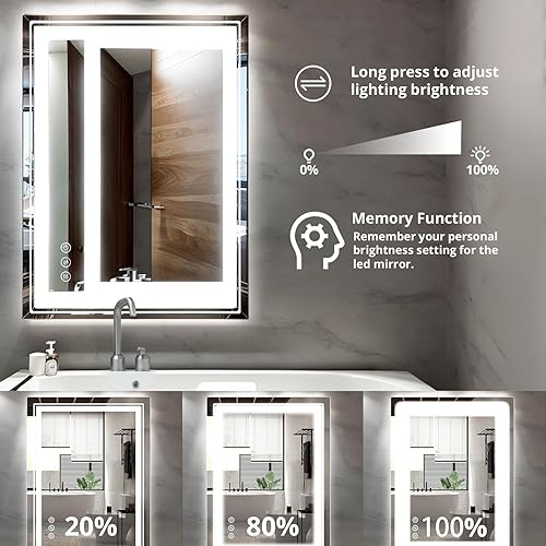 Miniatura 6 de Espejo de baño con luces de 36 x 28 pulgadas, antivaho a prueba de roturas, espejos de tocador de pared con luz frontal y retroiluminada, 3 opciones