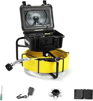 Sewer Camera, 20/50m, 7" Screen Pipeline Inspection Camera Waterproof IP68 w/12 Adjustable LEDs, DVR Function Have 32GB SD Card .for Sewer Line, Duct Drain Pipe Plumbing 98.4ft/30M DVR