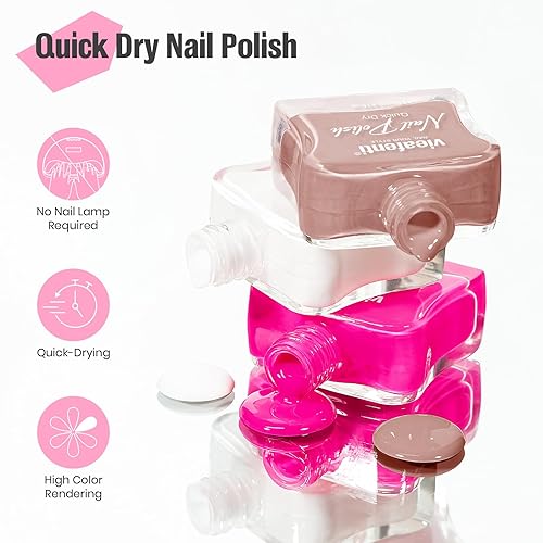 Miniatura 7 de Esmalte de uñas de color rosa intenso brillante, secado rápido, 0.5 onzas líquidas, secado al aire con alto pigmento, arte de uñas, manicura de