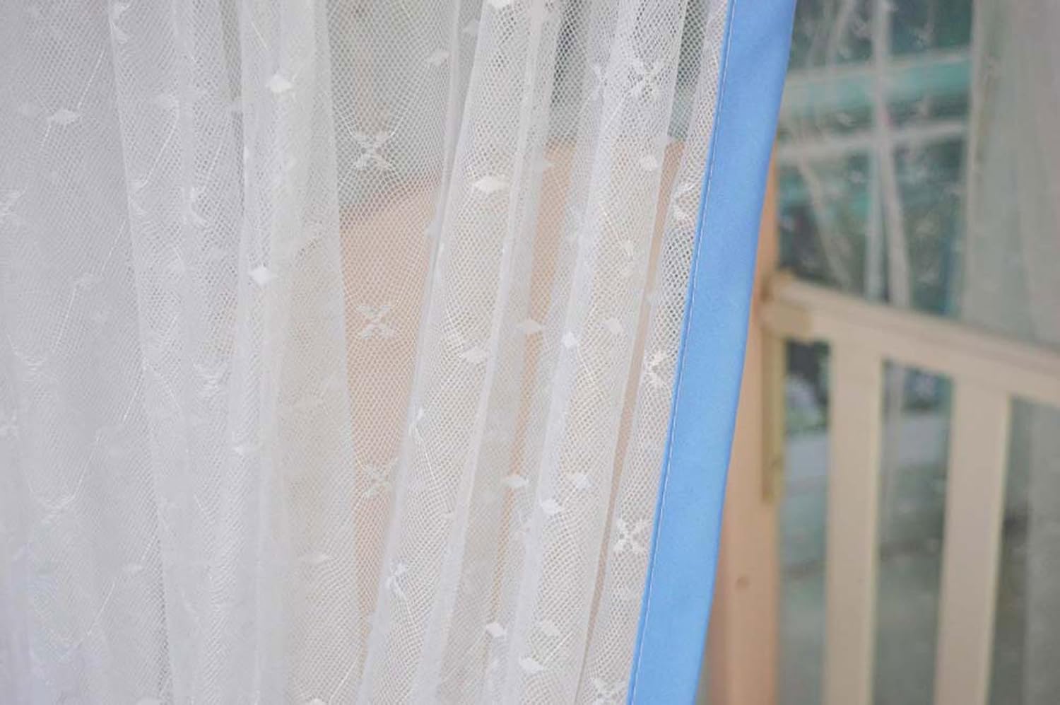 Baby Bed Mosquito Net Crib Hanging Dome Canopy Netting with Blue Bowknot Fits Cradle Cot Boys Girls Nursery Bedroom Decor, H-239