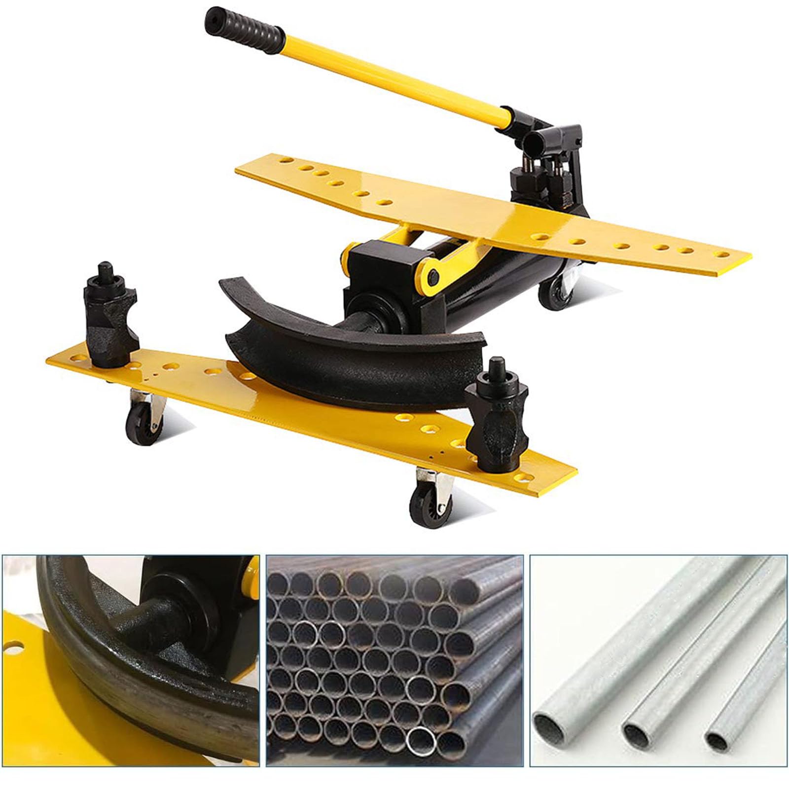 Esta dobladora de Tubos hidráulica Manual, de 6 toneladas con 6 Matrices, es una dobladora de Tubos de Alta Resistencia para Acero, Hierro y Aluminio de 13 a 34 mm.