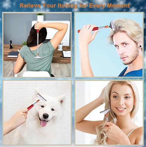 Miniatura 6 de Rascador de espalda con cabezas desmontables, rascador de metal extensible para mujeres y hombres, garras más anchasmango de maderarodillo de