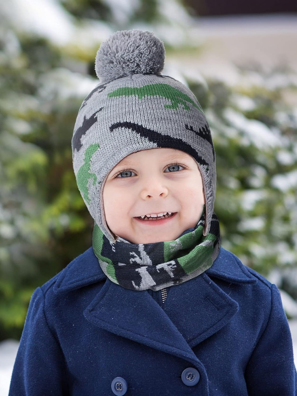 Geyoga 3 Pcs Baby Toddler Scarf Hat Gloves Set Boy Girl Knitted Cap Winter Earflap Beanie Mitten Neck Warmer Kid Fleece Lined - Image 4