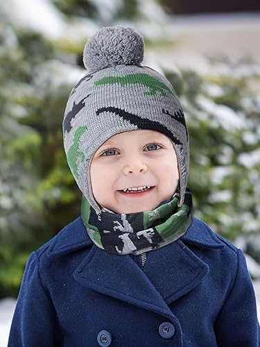 Miniatura 4 de Geyoga Juego de 3 piezas para bebé y niño pequeño bufanda, gorro y guantes, gorro de punto con orejeras, gorro de invierno, manopla, calentador de