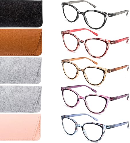Miniatura 2 de Areyeth Paquete de 5 lentes de lectura de ojo de gato para mujer, lectores con bloqueo de luz azul con bisagra de resorte (+1.00