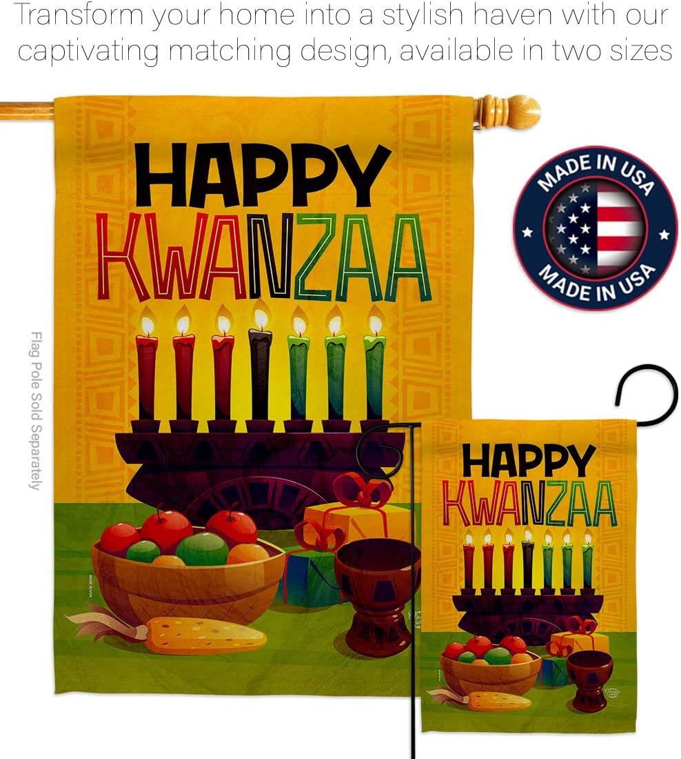Harvest Kwanzaa Garden Flag Black History Kinara Candles Celebrates African Americans Heritage House Decoration Banner Small Yard Gift Double-Sided, Made in USA
