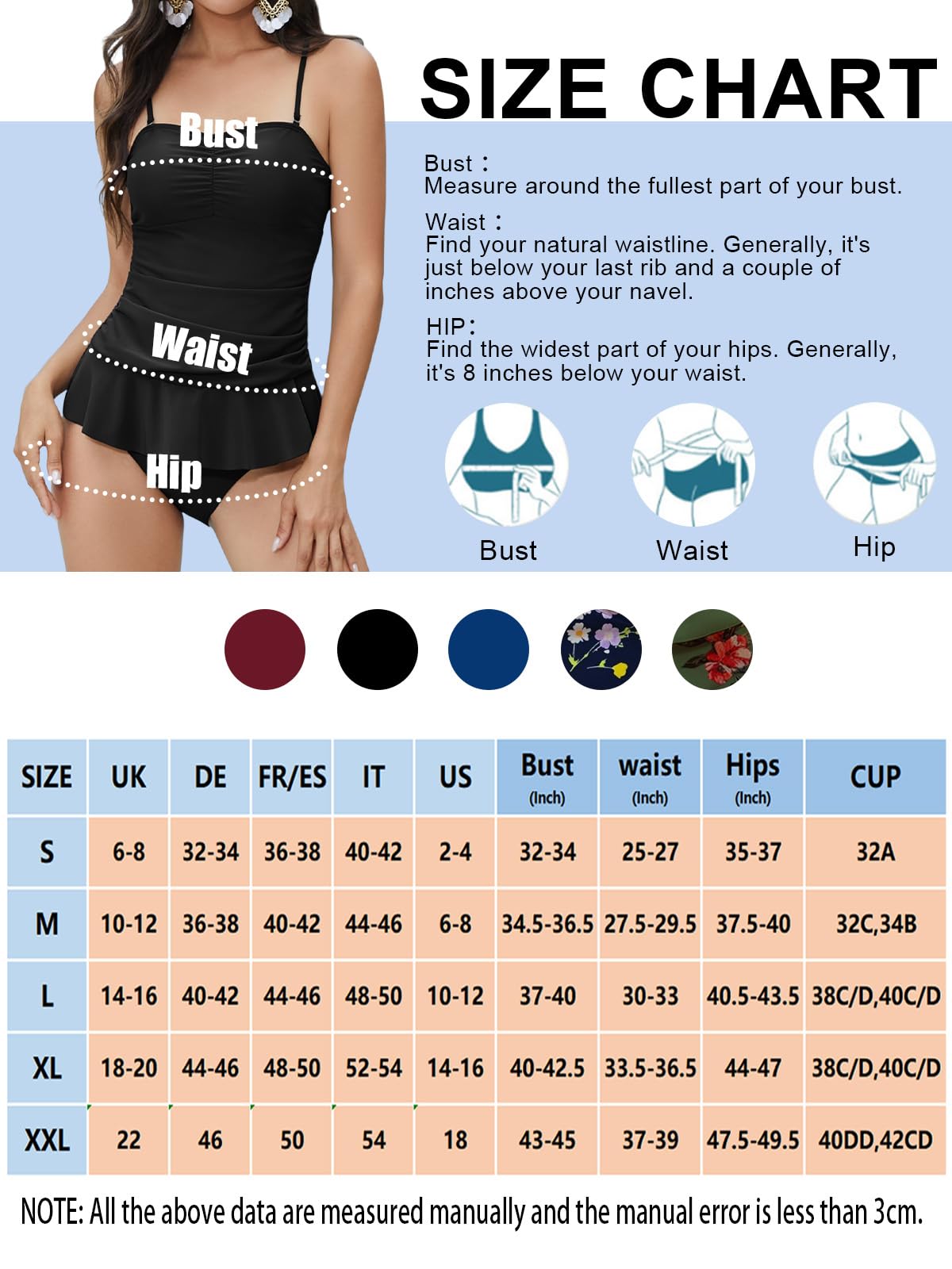Rayson Trajes de Baño Mujer 2 Piezas Volante Tankini Bañador Plisado Abdominal Top y Bottom Tirantes Ajustables