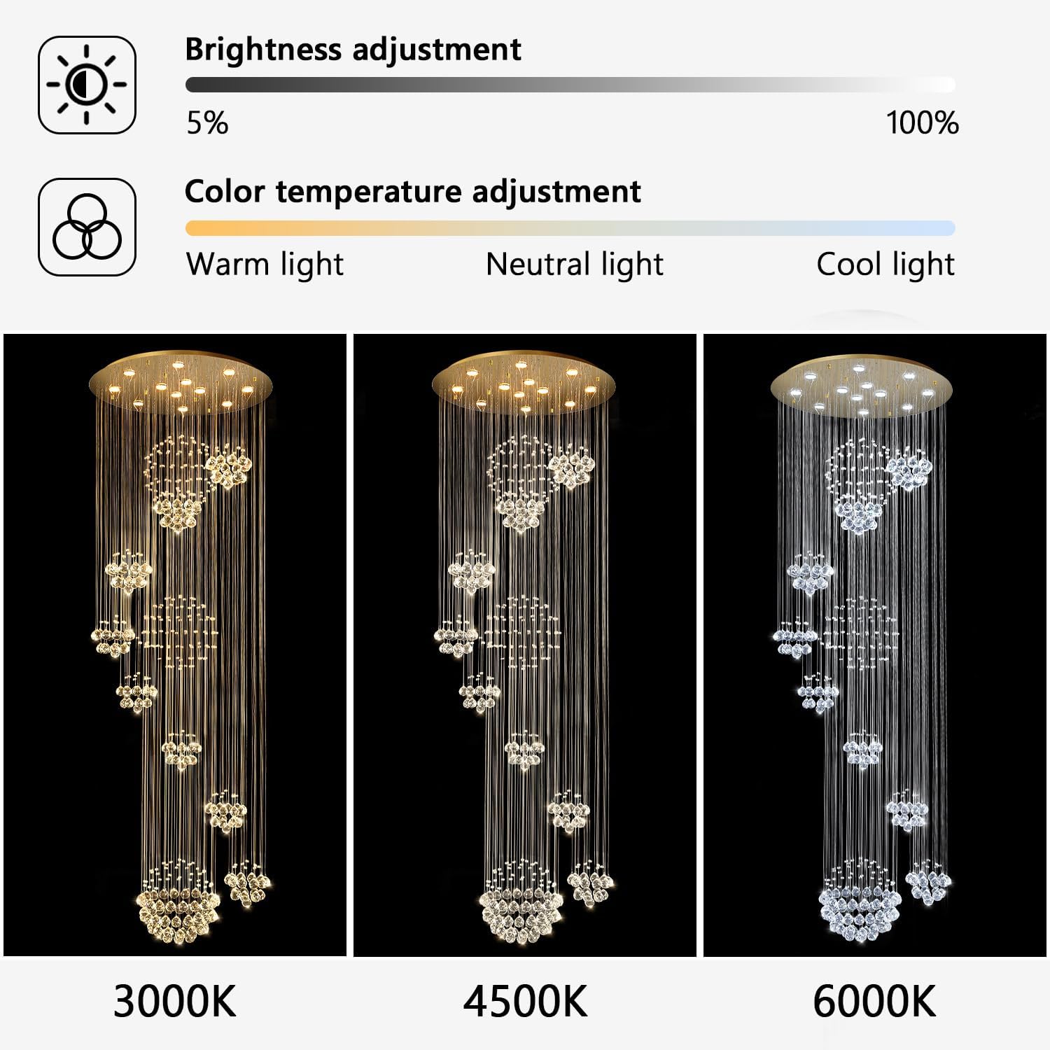 118'' Modern Large Chandelier for Foyer Raindrop Crystal Chandeliers LED Dimmable High Ceiling Flush Mount Light Fixtures for Staircaes Hallway Entryway Gold