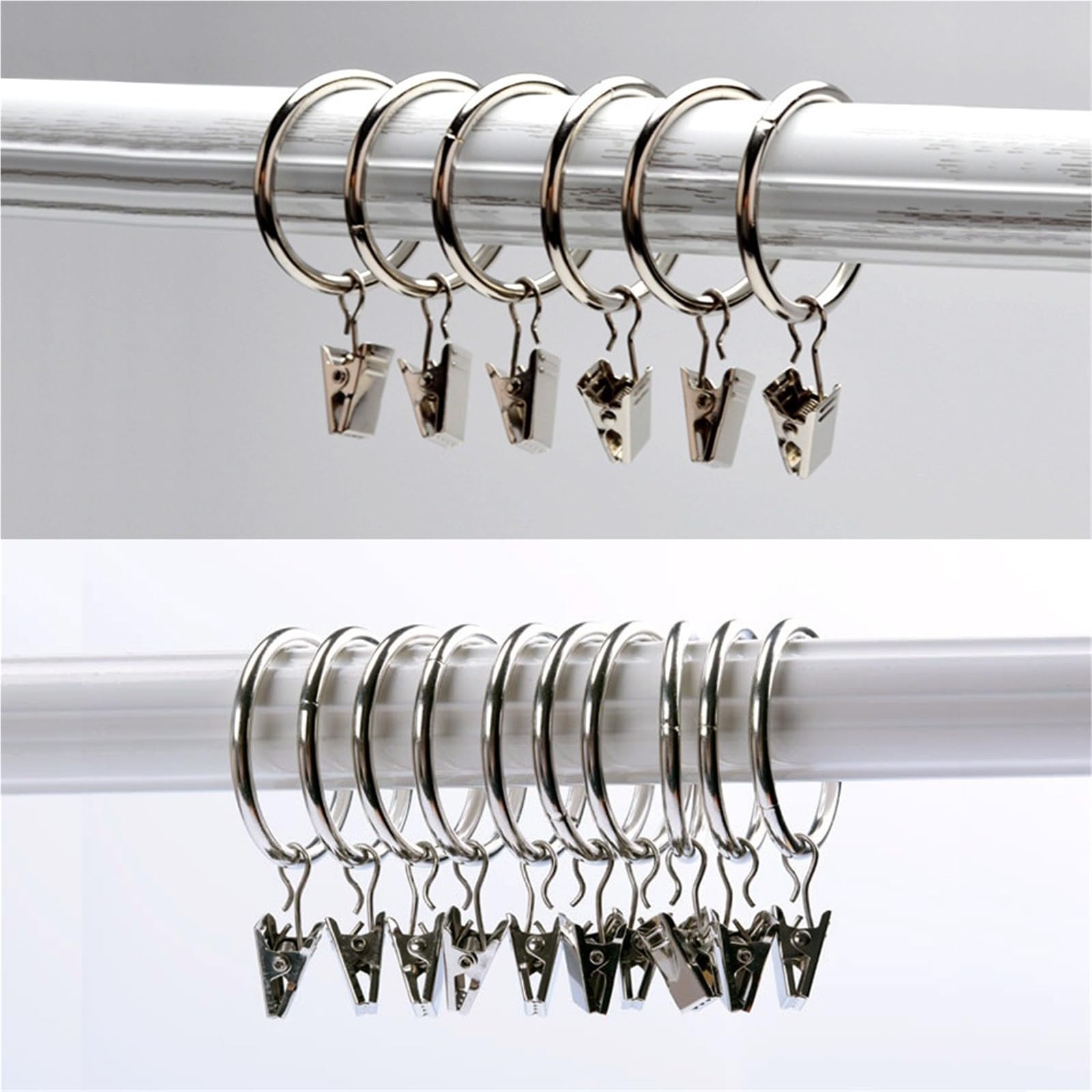 Duschvorhangringe Silberne Vorhangringe mit Clips, Metall, Badezimmerzubehör, Wohndekorationsring(40 Pieces)