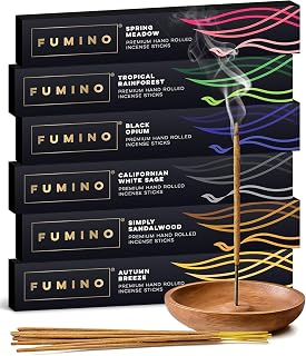 Fumino Räucherstäbchen Set Essentiell – Handgefertigte Masala Agarbatti für Entspannung, Meditation & Duft – 6 Boxen, 84 Stäbchen