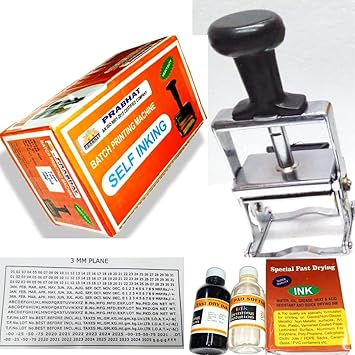 Prabhat Self Inking Batch Coding Machine/Mini Printer Letter Size, 3mm 4 Lines Grooved 60x30mm