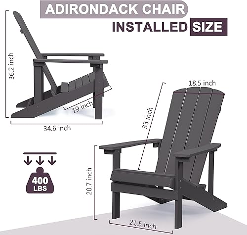 Miniatura 3 de Aok Garden - Silla de jardín estilo Adirondack para patio, de madera resistente a la intemperie, muebles para césped y balcón, 2 unidades, color café