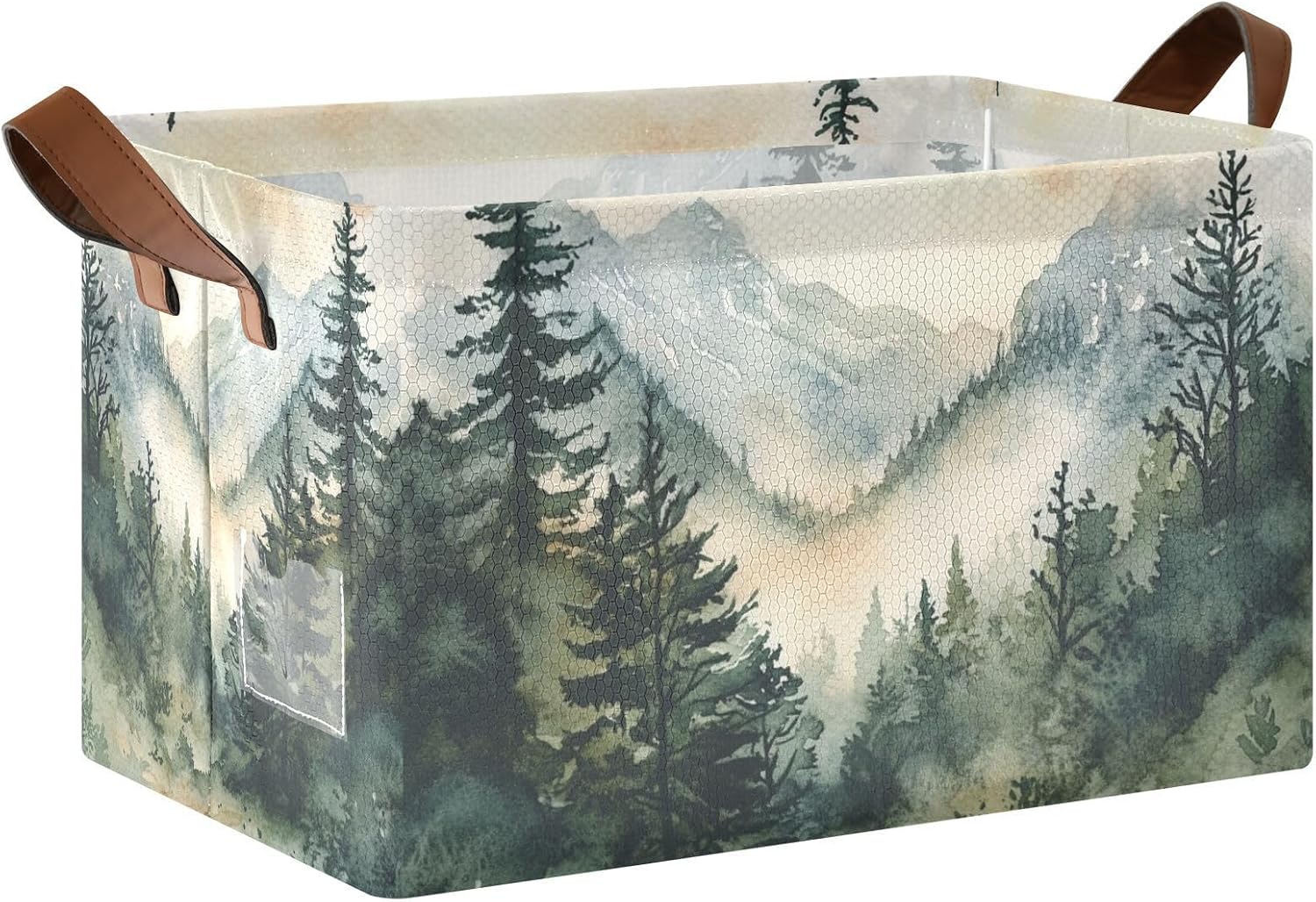 Watercolour Mountains Rectangle Storage Basket Waterproof Foldable Kid Toy Box with Handles for Shelves Closet Office