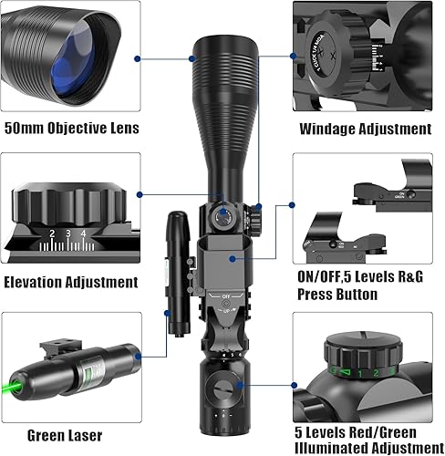 Miniatura 7 de UUQ C4-12X50 Mira para Rifle, Retícula Dual Iluminada con Vista Láser y Vista Reflex Holográfica de Punto
