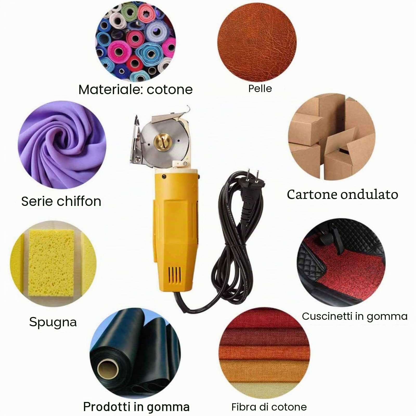 Taglierina elettrica rotante per tessuti Forbici elettriche per tessuti multistrato con spessore di taglio 1 per stoffa, tessuto, pelle e moquette con lame