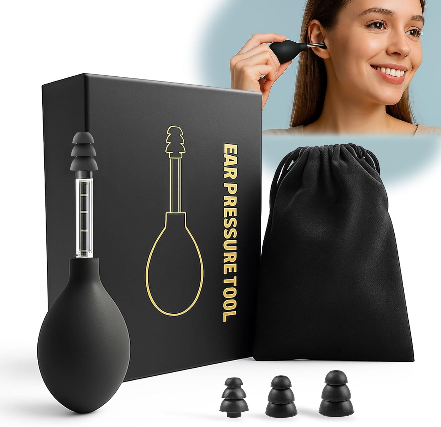 Ear Pressure Relief Tool with Carrying Pouch, Natural Inner Ear Pressure Balance, Portable & Drug-Free Solution for Migraines, Headaches, and Travel Discomfort