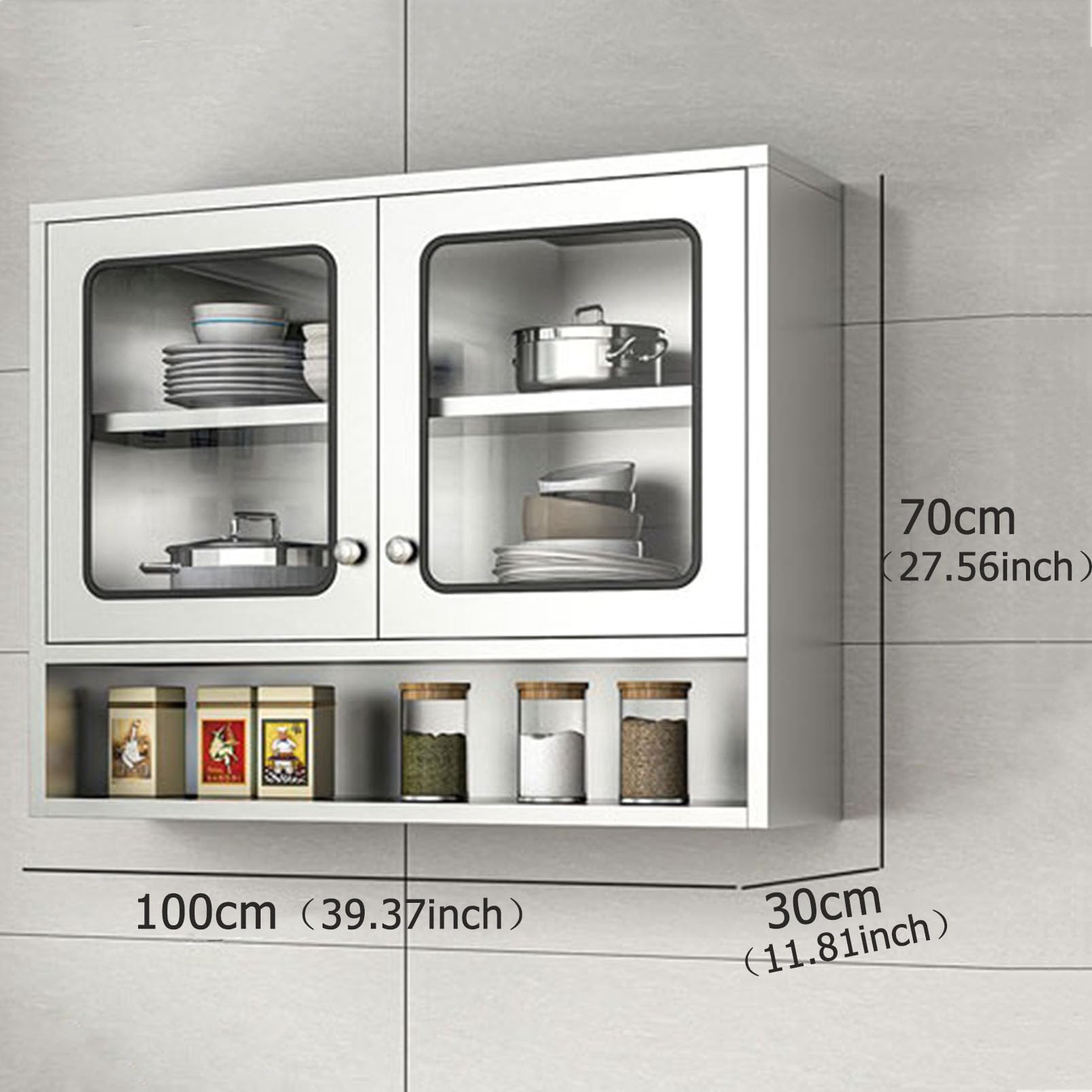 Scaffale da cucina a parete, in acciaio inox, resistente, a doppia porta, salvaspazio, per cucina e casa