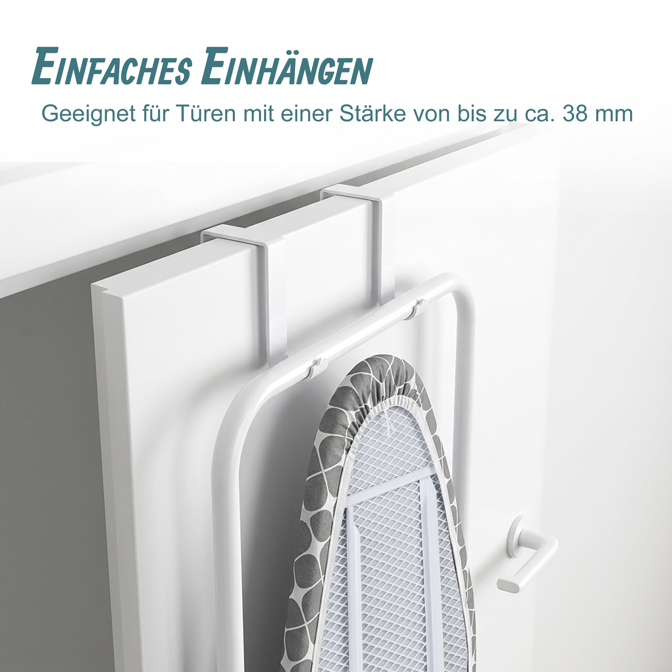 Relaxdays Bügelbrett Türmontage, 108,5 x 43 cm, weiß/grau | platzsparend klappbar, kleine Räume, Bügeltisch zum Aufhängen