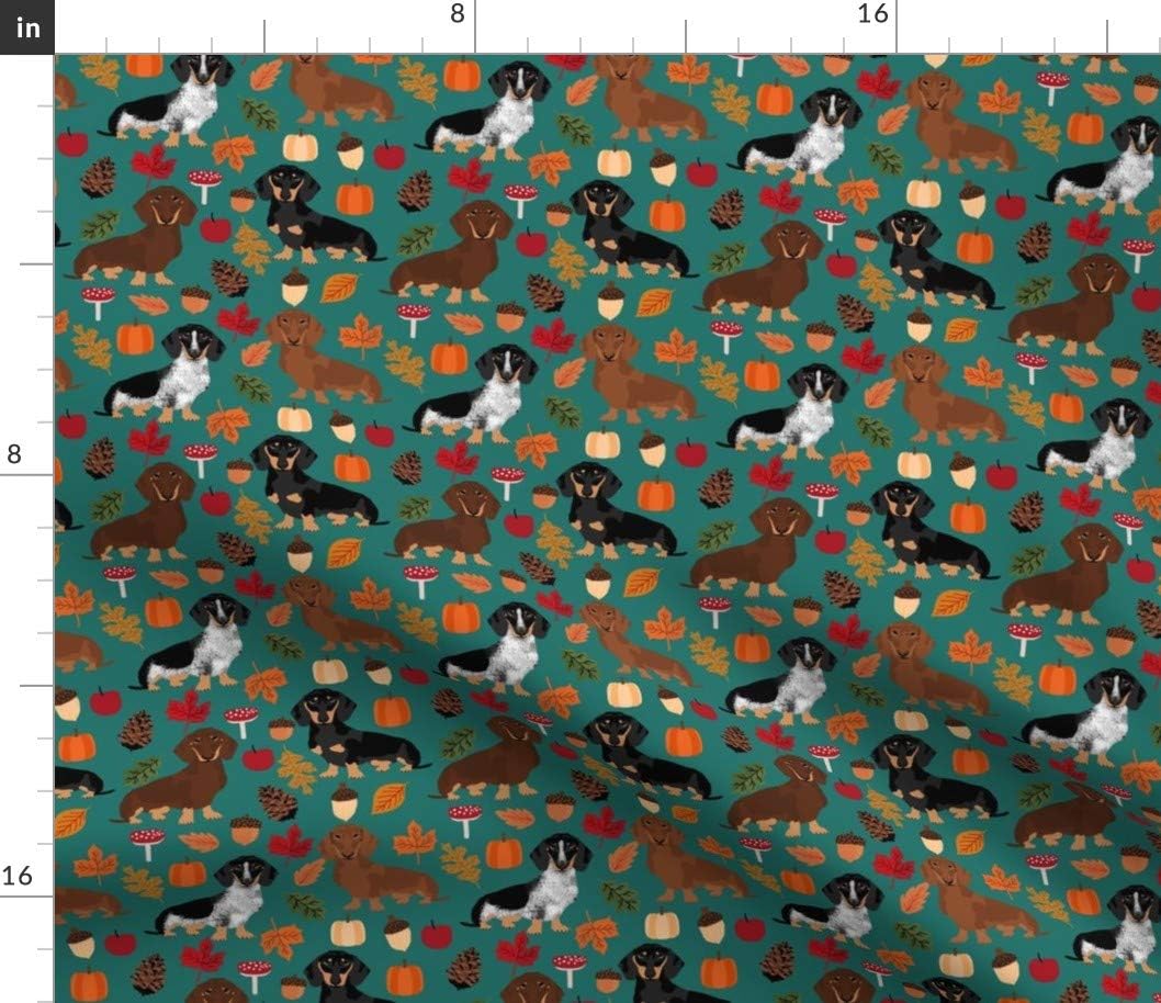 Spoonflower Fabric - Dachshund Dogs Autumn Pumpkin Leaves Fall Seasonal Dachshunds Pet Printed on Petal Signature Cotton Fabric by The Yard - Sewing Quilting Apparel Crafts Decor
