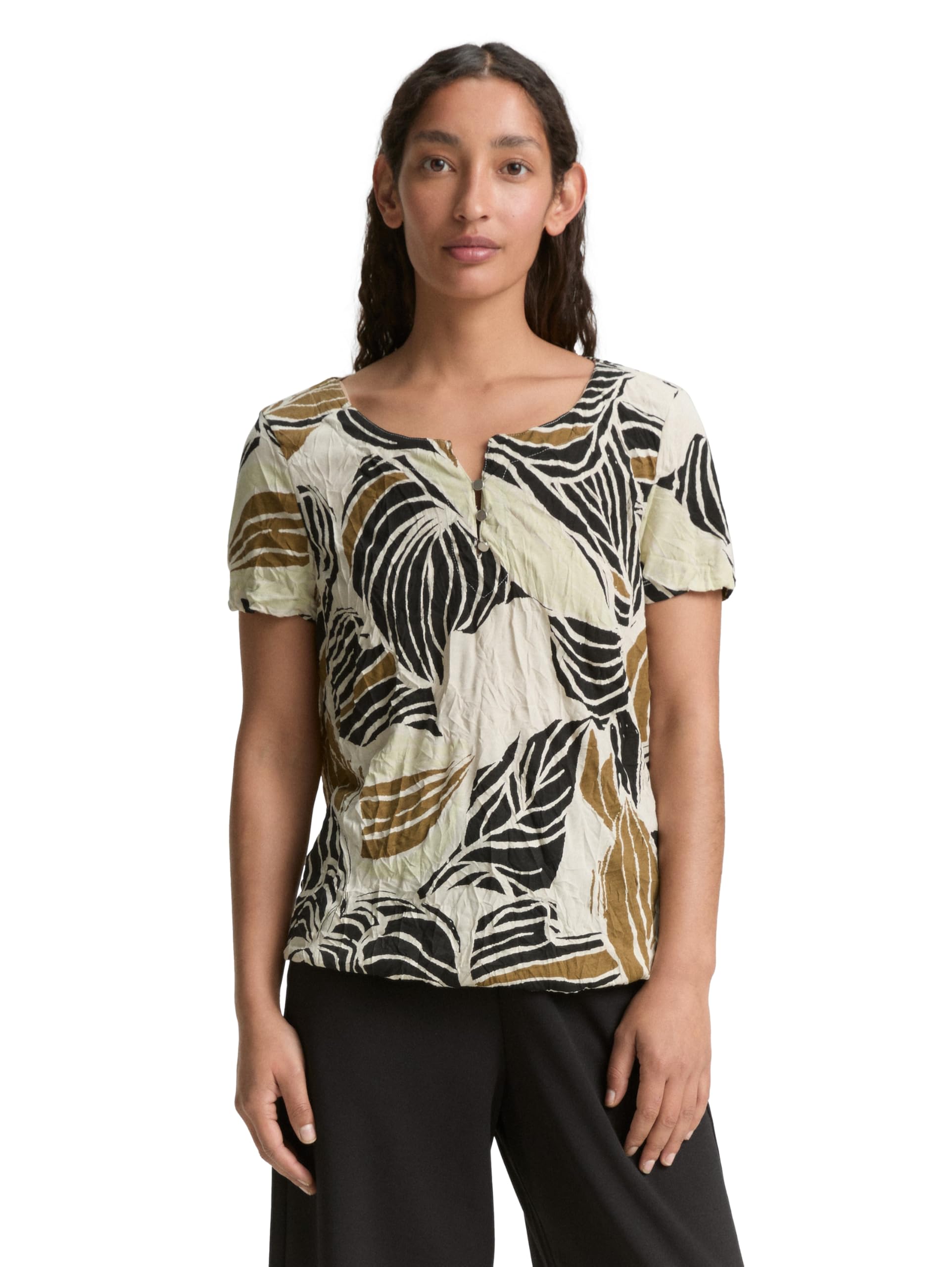 Tom Tailor Damen Crinkle T-Shirt mit Muster