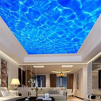 3D Blue Sea Water Ceiling Large Stickers Wall Mural, Removable Wall Mural | Self-Adhesive Wallpaper 3D Mural for Children's Room Dining Bedroom Living Wall Decoration(91" Hx116 W)