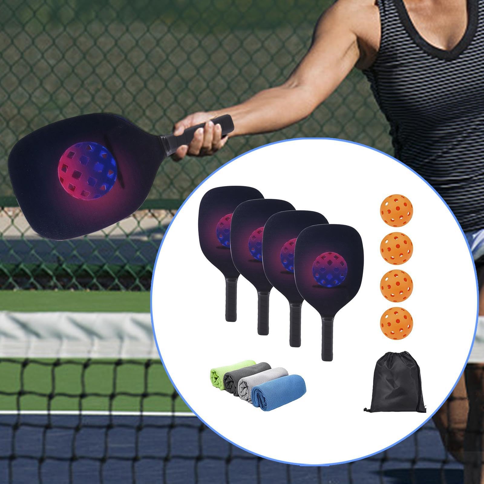 Set di Racchette da Pickleball, Racchette in Legno, 4 Palline, Racchetta da Interno, Racchetta da Pickleball Leggera e, Include, da, 4 Palline, da Interno