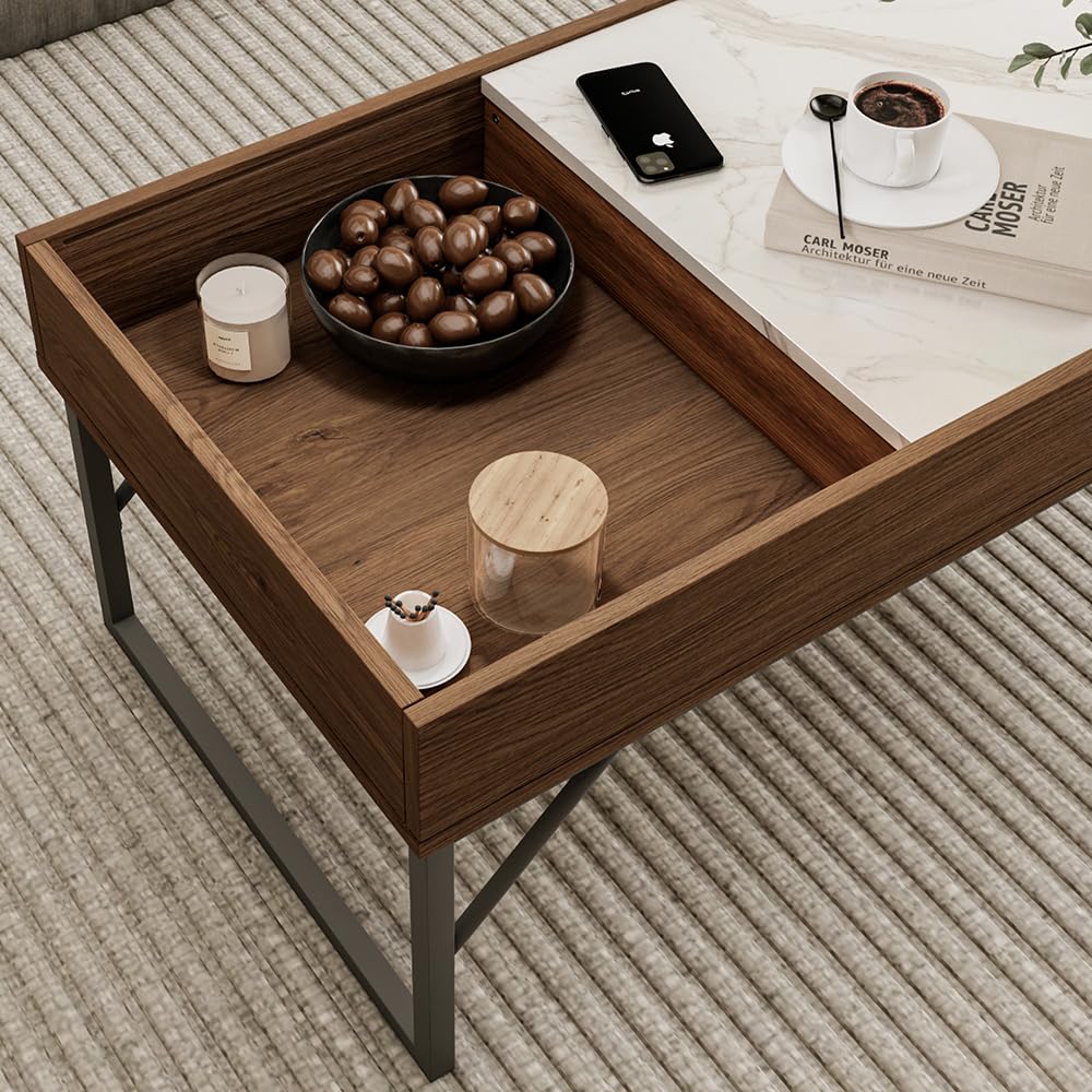 Vicco Couchtisch Lunero, Nussbaum, 105 x 50 cm | mit verschiebbarer Tischplatte und offenem Ablagefach