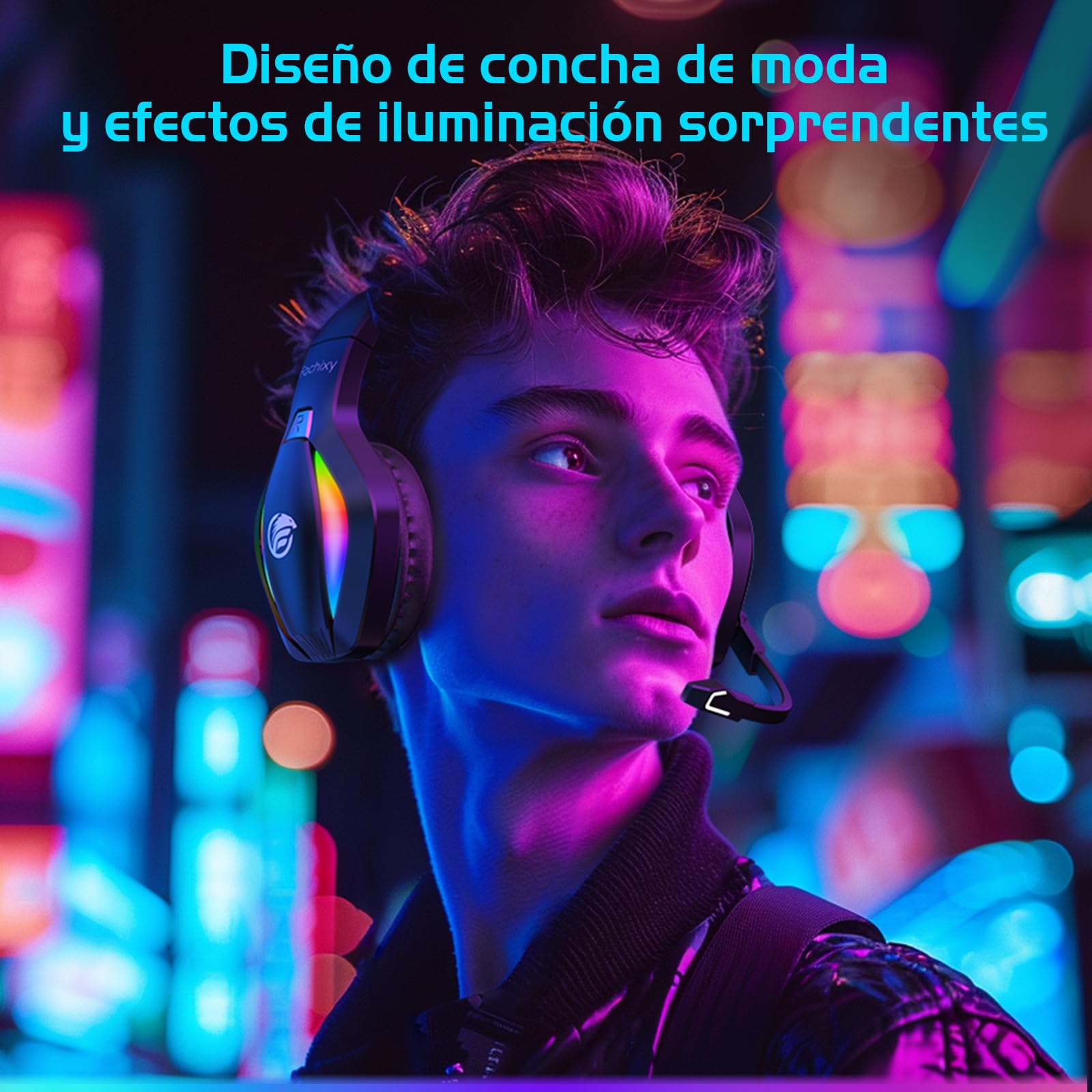 Fachixy「2025 Nuevo」FC100 Cascos Gaming Inalámbricos para PC, PS5, PS4, Auriculares Gaming Inalámbricos de 2,4GHz Wireless+Bluetooth - Baja Latencia, Duración 40Hr+, Luces RGB (Negro)