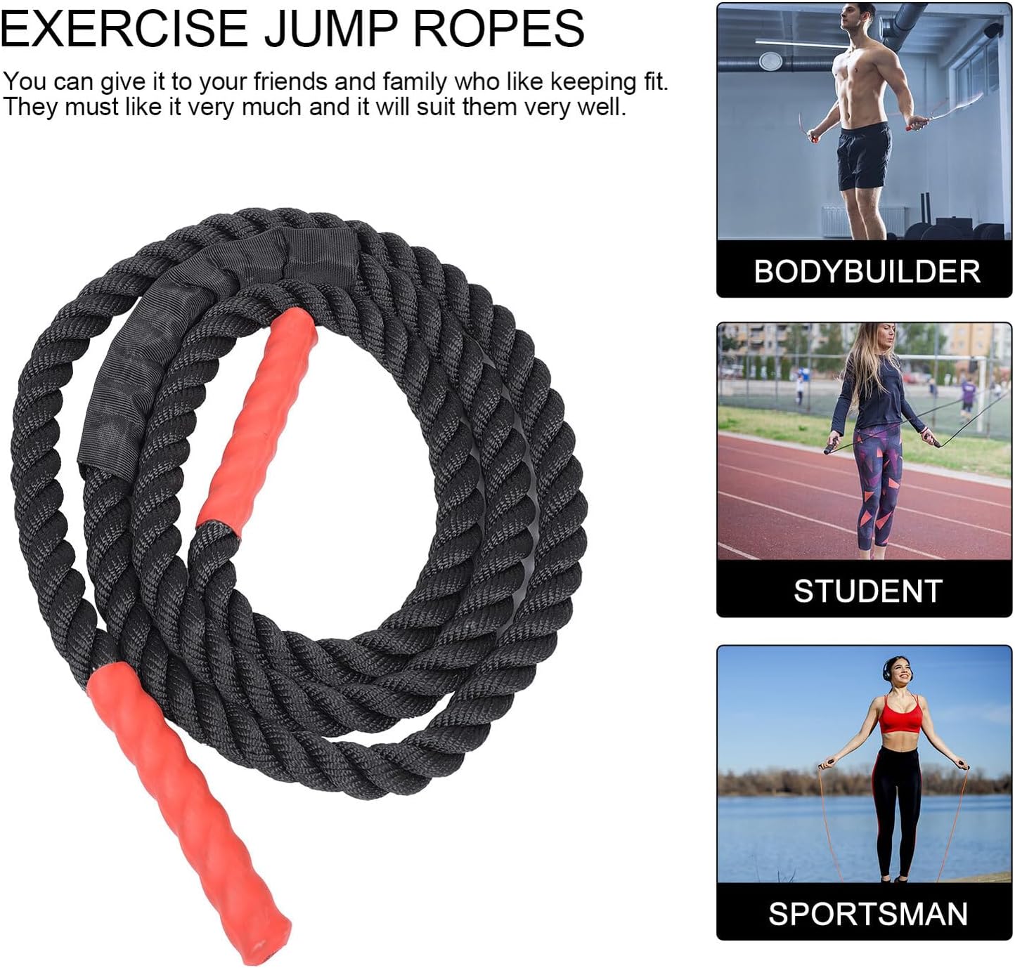 Heavy-duty Fitness Skipping Rope 2.8m Thick 25mm Weighted Jump Rope for Adult Strength Training Mma Exercise Home Workout