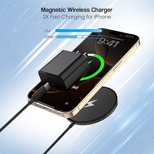 Miniatura 3 de Cargador magnético para iPhone de 10 pies, cargador inalámbrico Apple Magsafe negro, paquete de 2 almohadillas de carga inalámbrica magnética larga